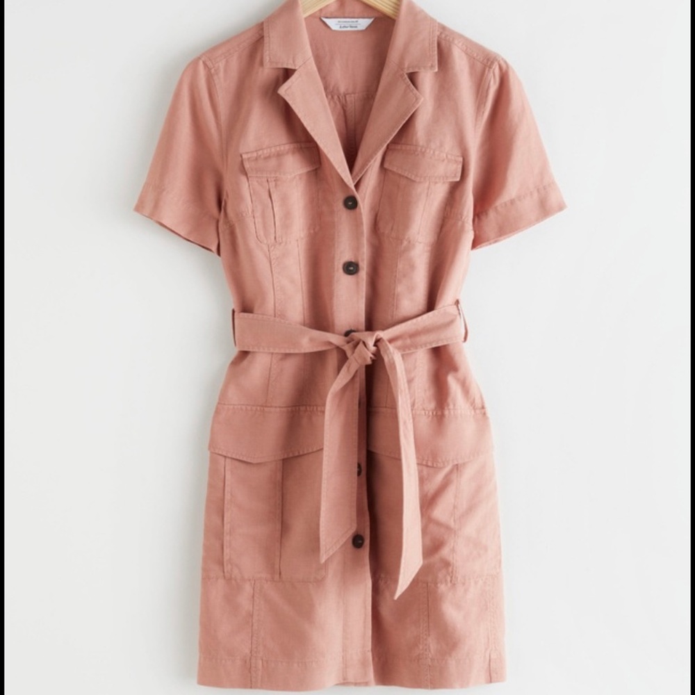 & Other Stories Pink Belted Workwear Mini Dress Size 8